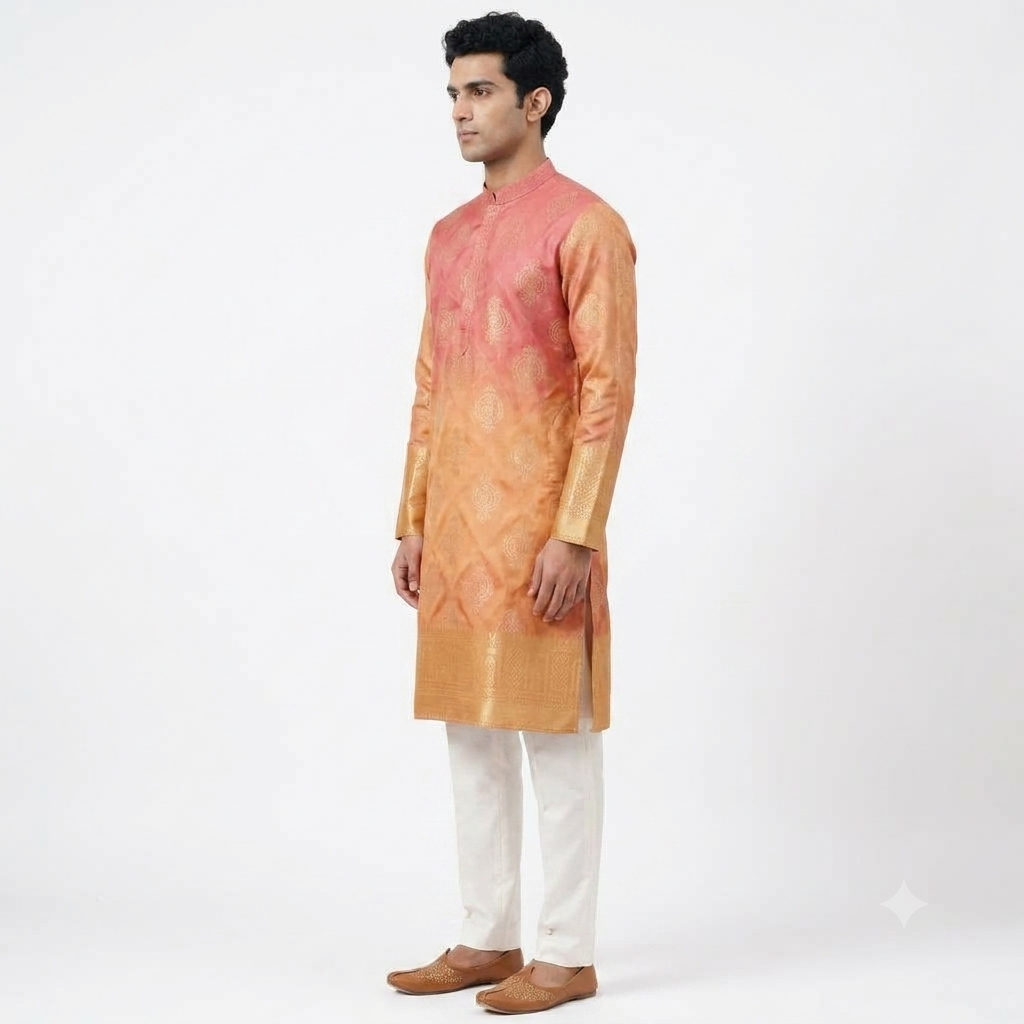 Crimson Sunset Ombré Jacquard Kurta(50066)