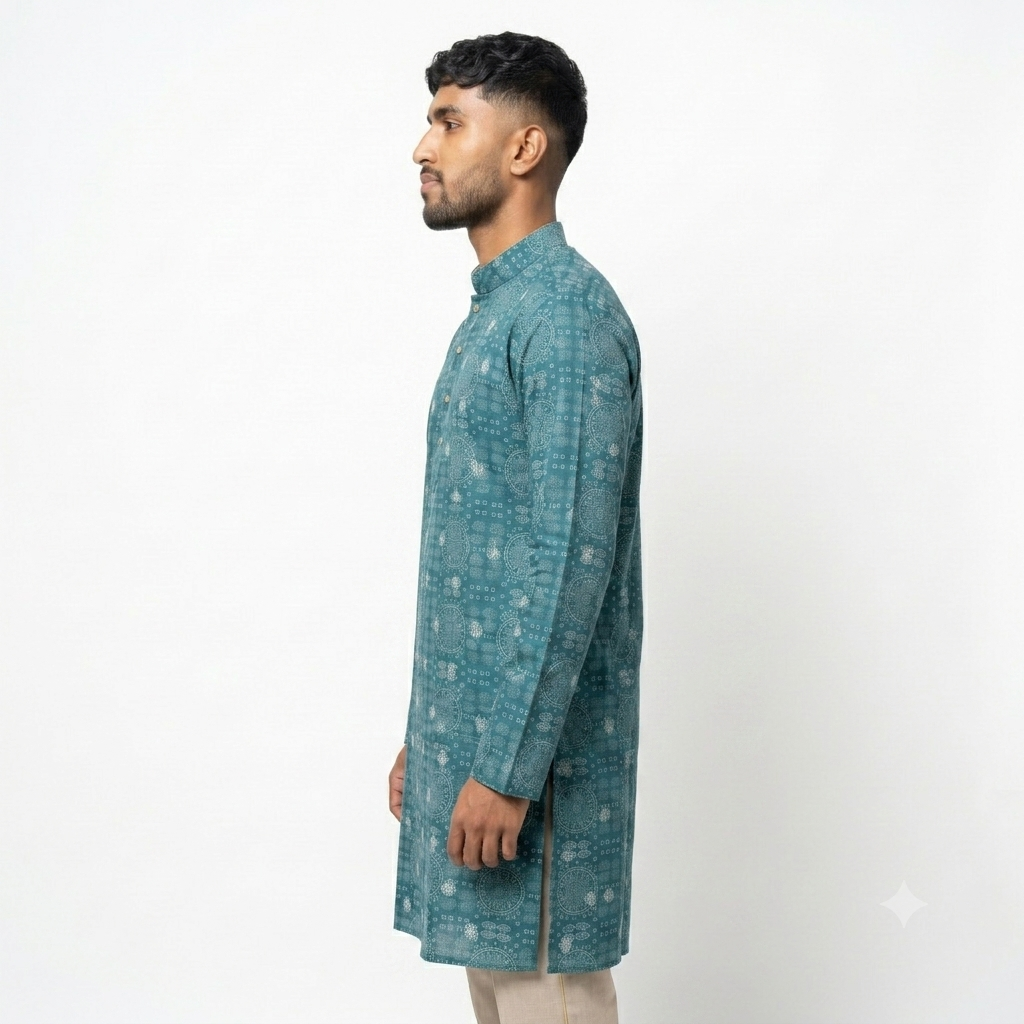 Teal Bandhani Print Long Kurta(1557)