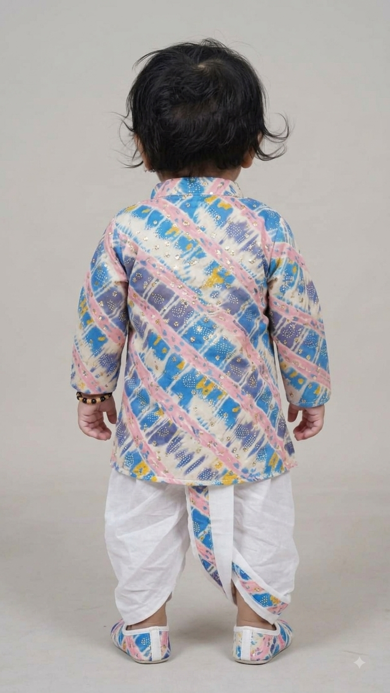 Boys' Geometric Shibori Print Kurta and Dhoti Set(1308)