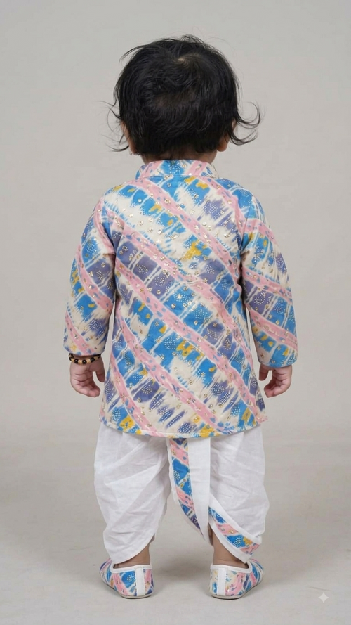 Boys' Geometric Shibori Print Kurta and Dhoti Set(1308)