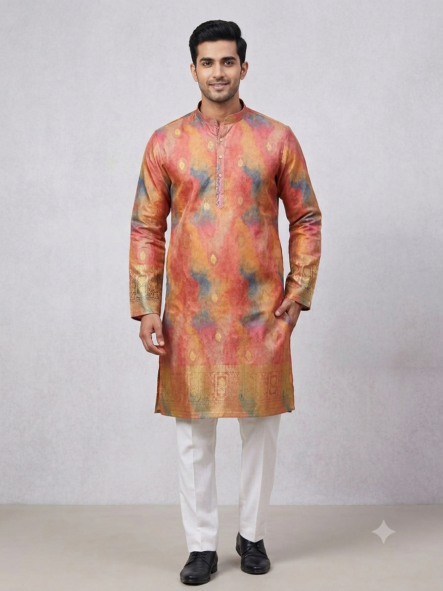 Sunset Horizon Woven Silk Kurta(50057)