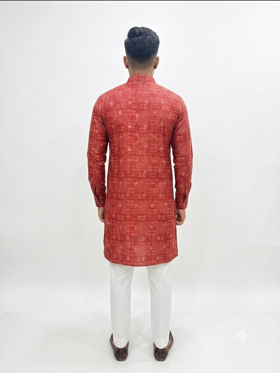 Rust Red Bandhani Print Kurta Set(1650)