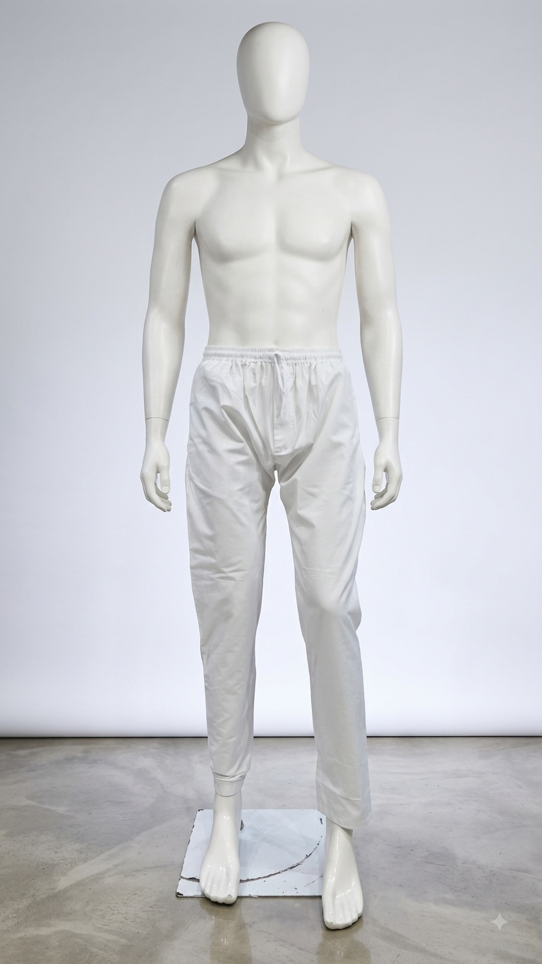 Men's Minimalist White Elastic-Waist Pyjama (ELASTIK)