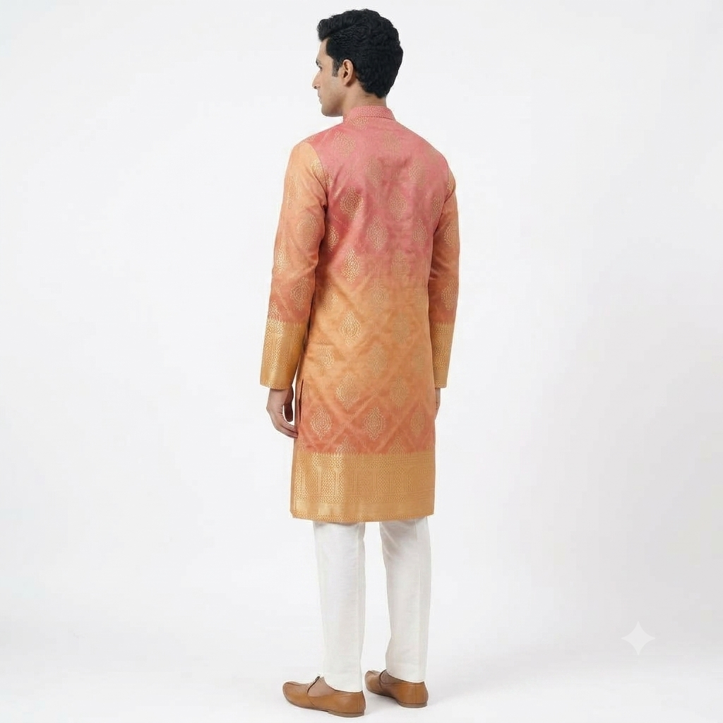 Crimson Sunset Ombré Jacquard Kurta(50066)