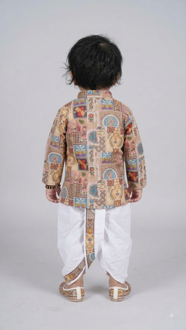 Boys' Geometric Mosaic Print Dhoti Kurta Set(7023)