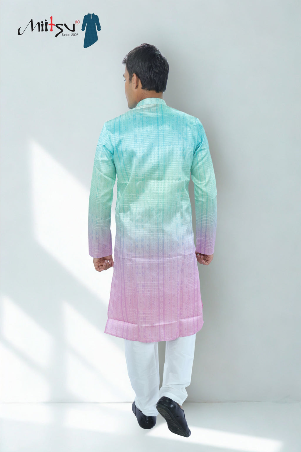 Men’s Pastel Ombre Kurta – Mint to Lilac Silk Shine | Trendy Festive Kurta for Day Events(2020)