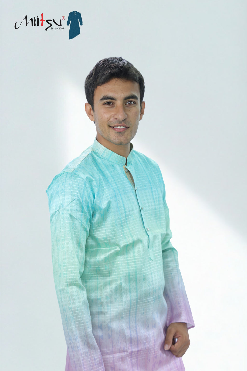 Men’s Pastel Ombre Kurta – Mint to Lilac Silk Shine | Trendy Festive Kurta for Day Events(2020)
