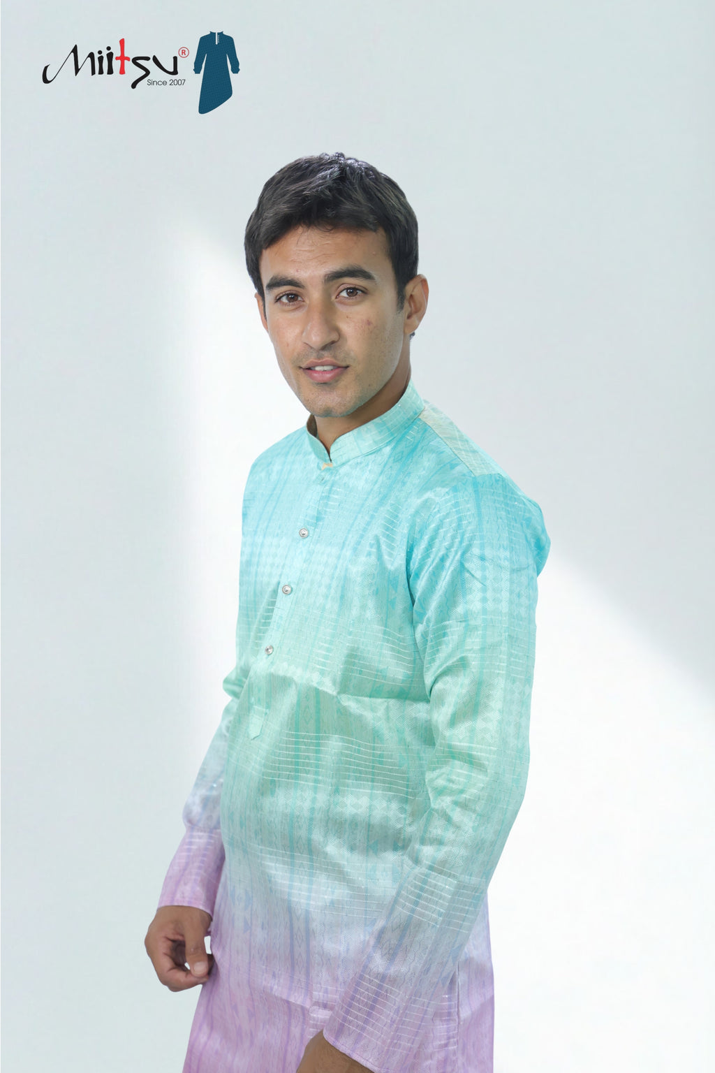 Men’s Pastel Ombre Kurta – Mint to Lilac Silk Shine | Trendy Festive Kurta for Day Events(2020)