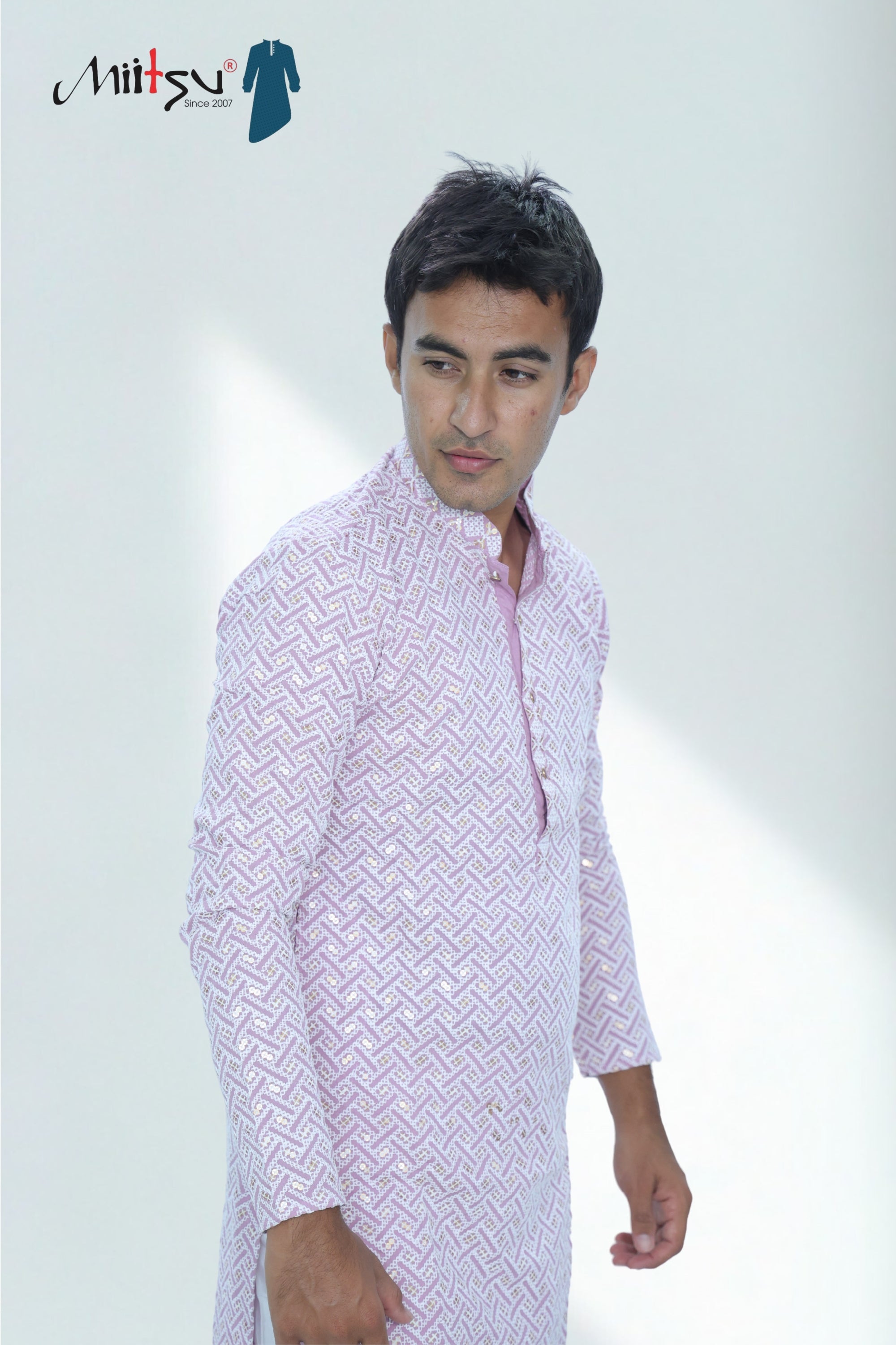 Pastel Lakhnavi Ethnic Motifs Sequinned Kurta (6332)