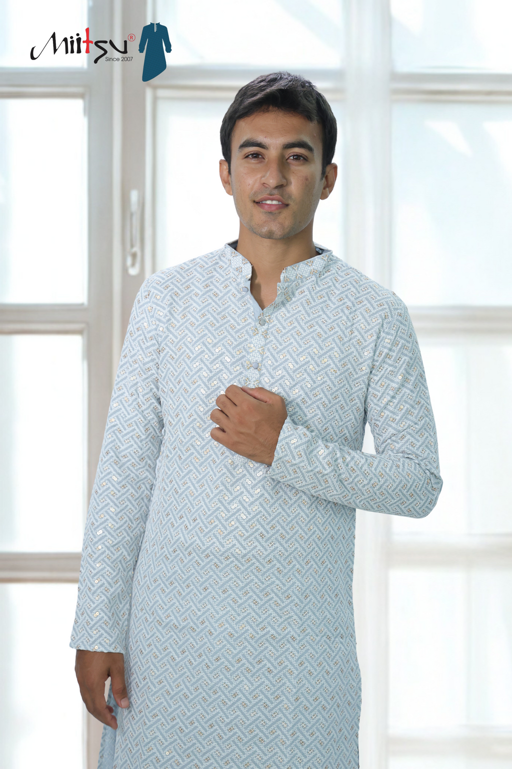 Pastel Lakhnavi Ethnic Motifs Sequinned Kurta (6332)