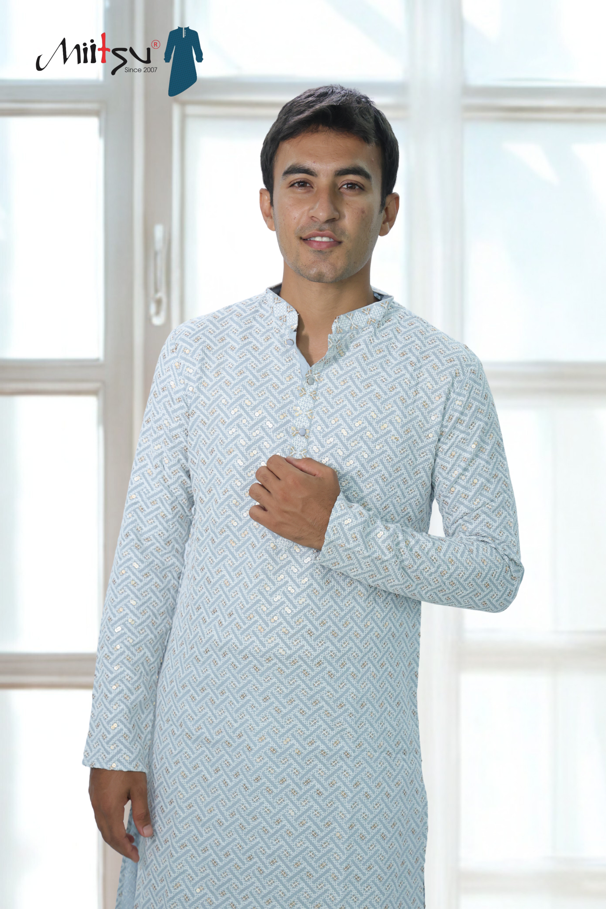 Pastel Lakhnavi Ethnic Motifs Sequinned Kurta (6332)