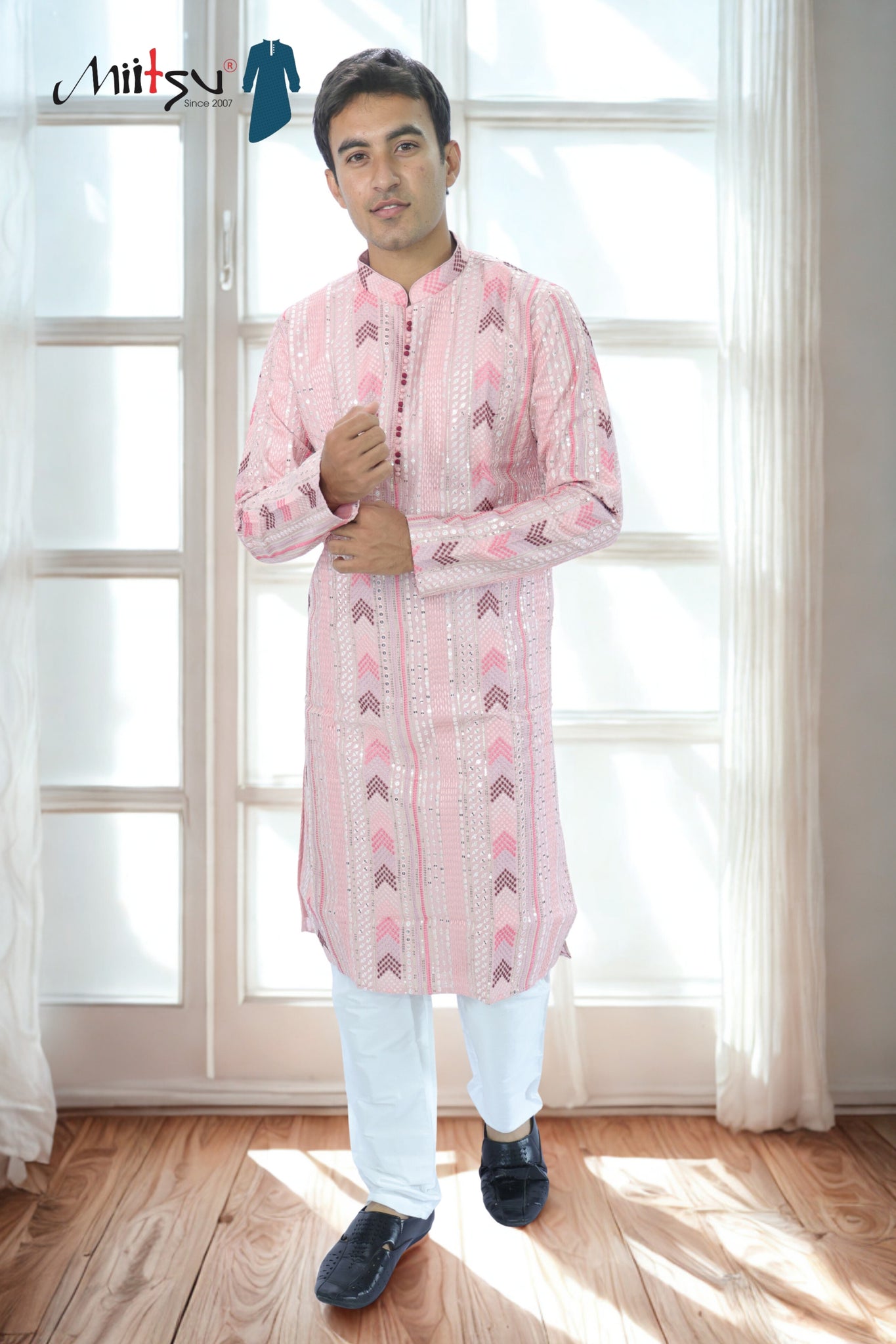 Thread Work with Mirror Lucknowi Kurta Set (5179)