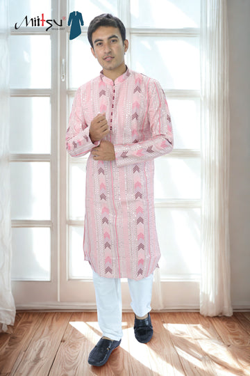 Thread Work with Mirror Lucknowi Kurta Set (5179)