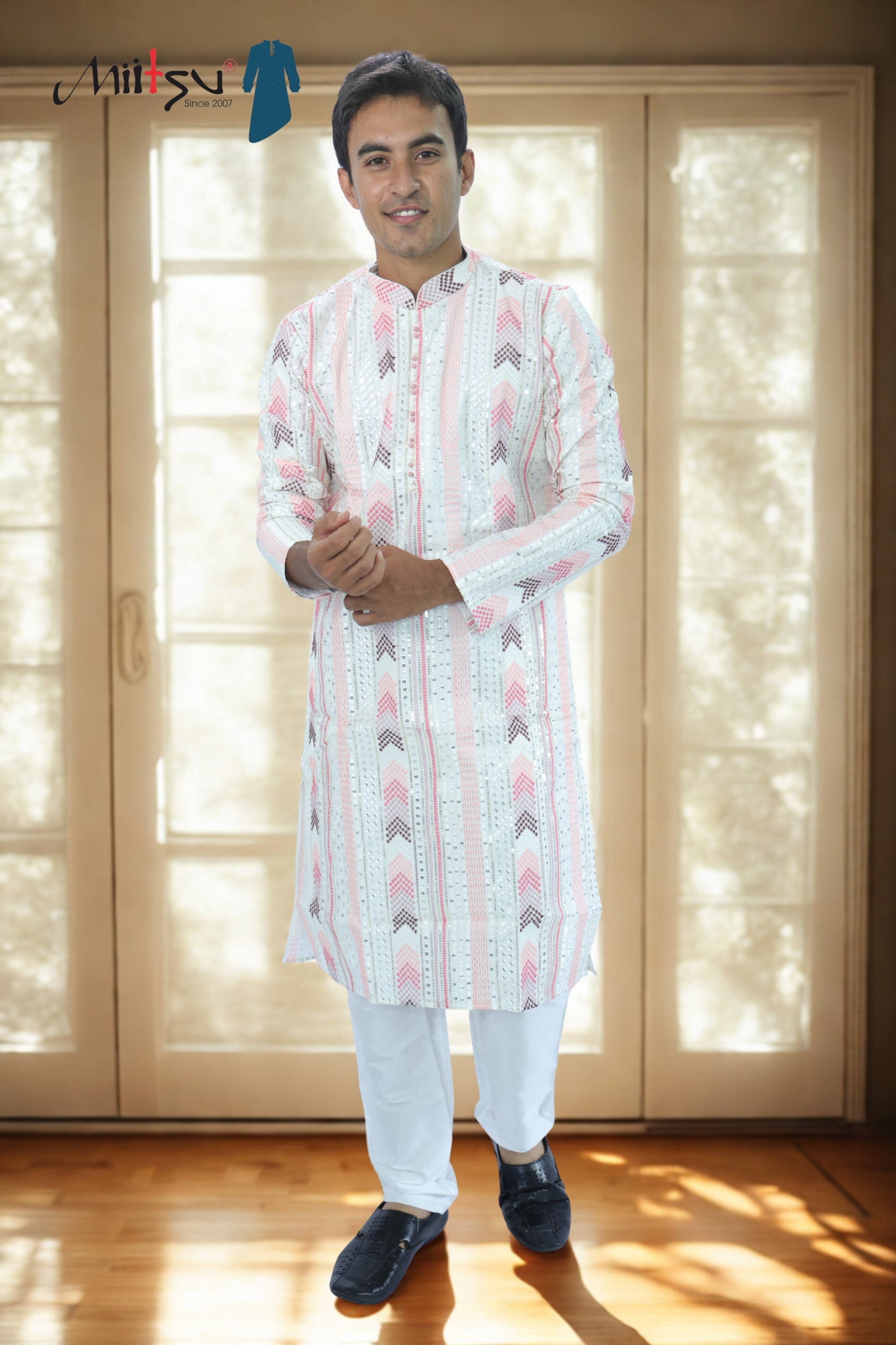 Thread Work with Mirror Lucknowi Kurta Set (5179)