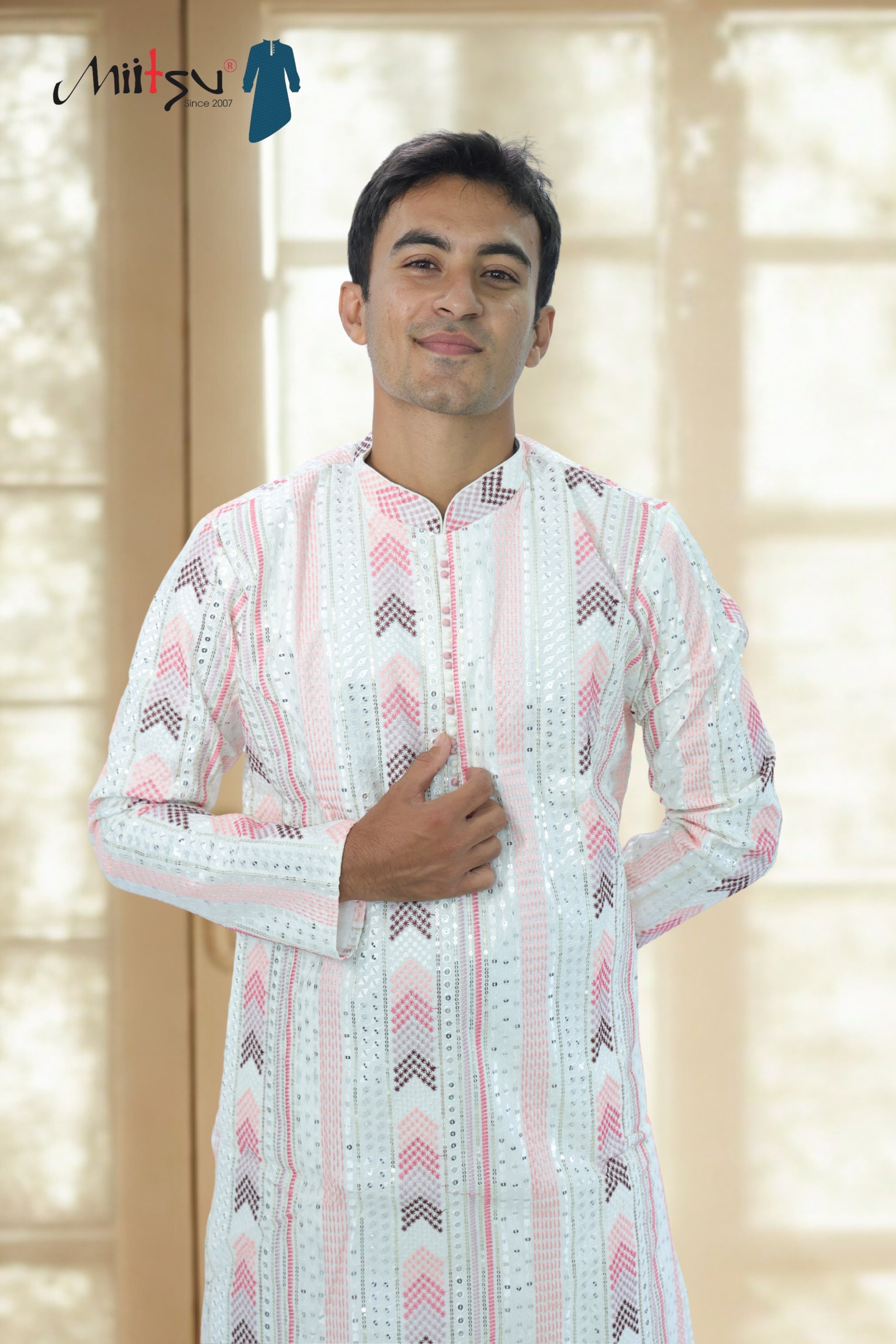 Thread Work with Mirror Lucknowi Kurta Set (5179)