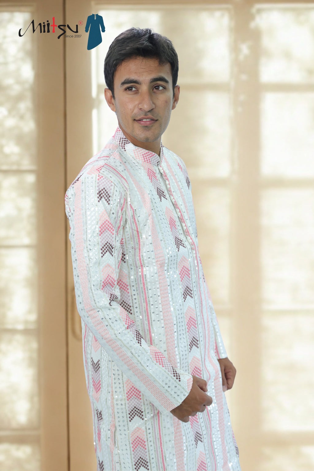 Thread Work with Mirror Lucknowi Kurta Set (5179)