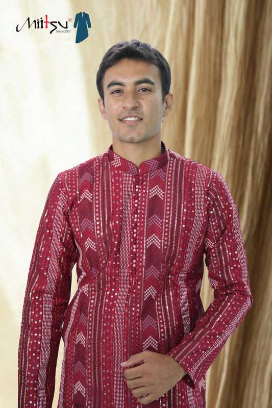 Thread Work with Mirror Lucknowi Kurta Set (5179)