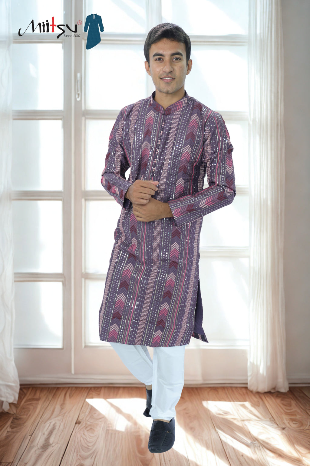 Thread Work with Mirror Lucknowi Kurta Set (5179)