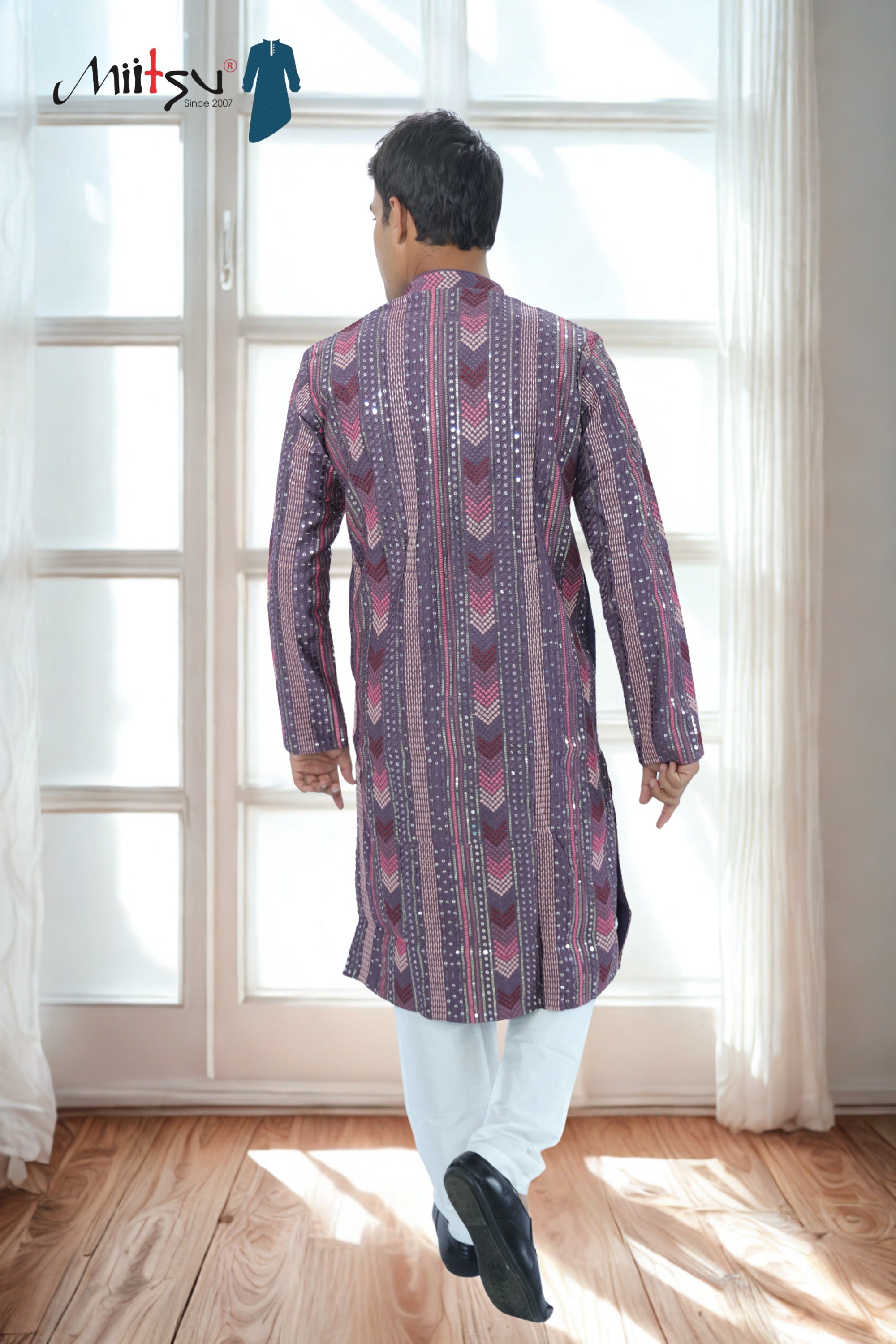 Thread Work with Mirror Lucknowi Kurta Set (5179)