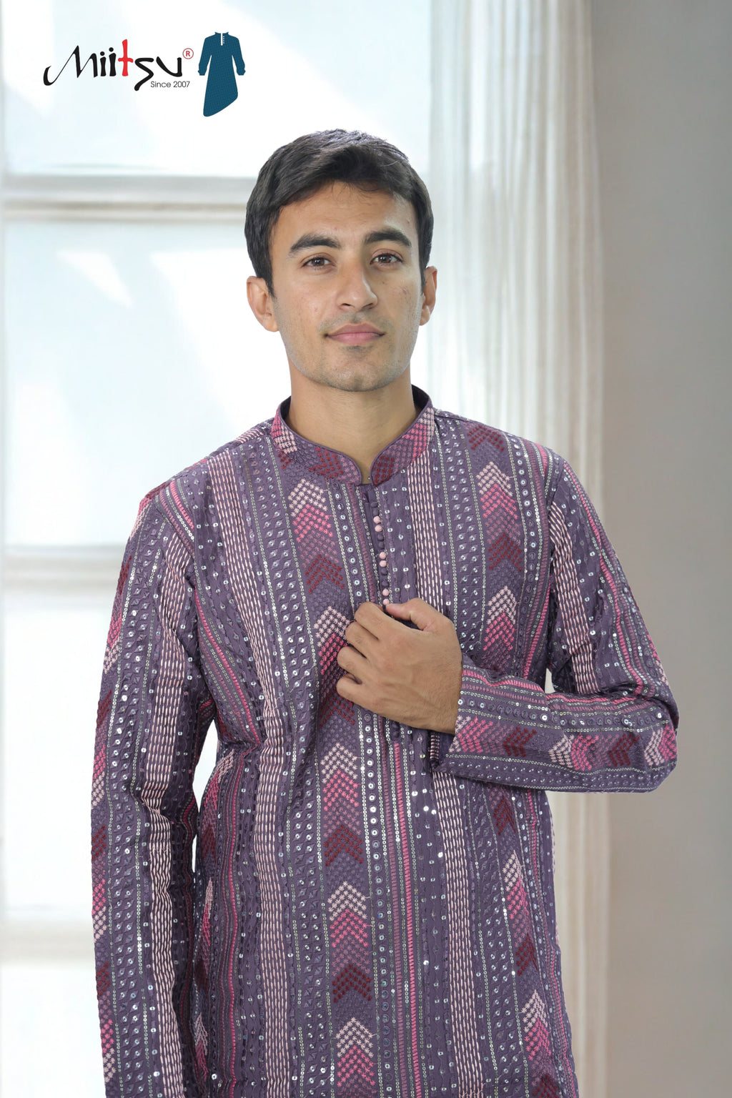 Rich Purple Thread Work with Mirror Lucknowi Kurta Set (5179)