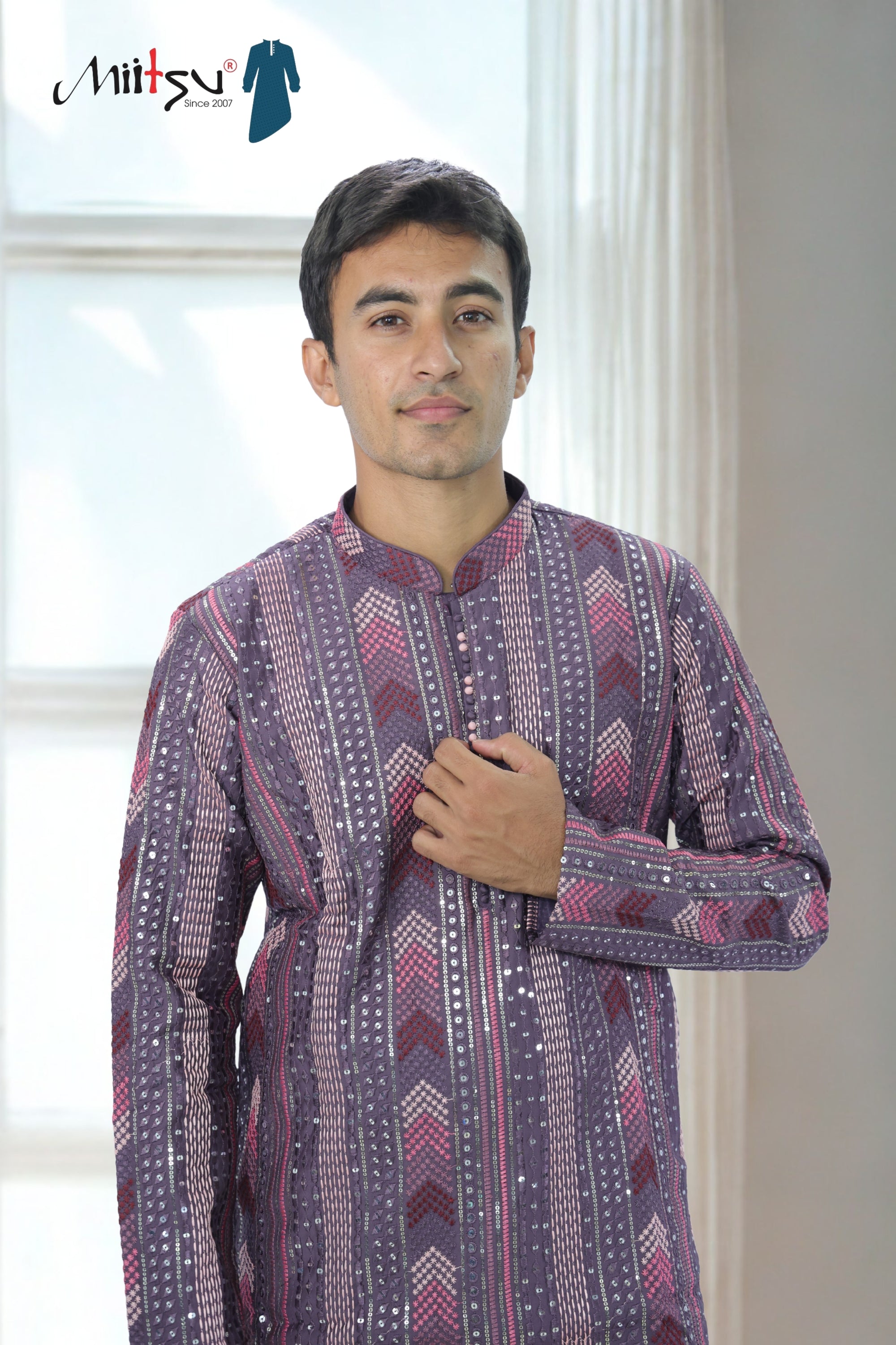 Thread Work with Mirror Lucknowi Kurta Set (5179)