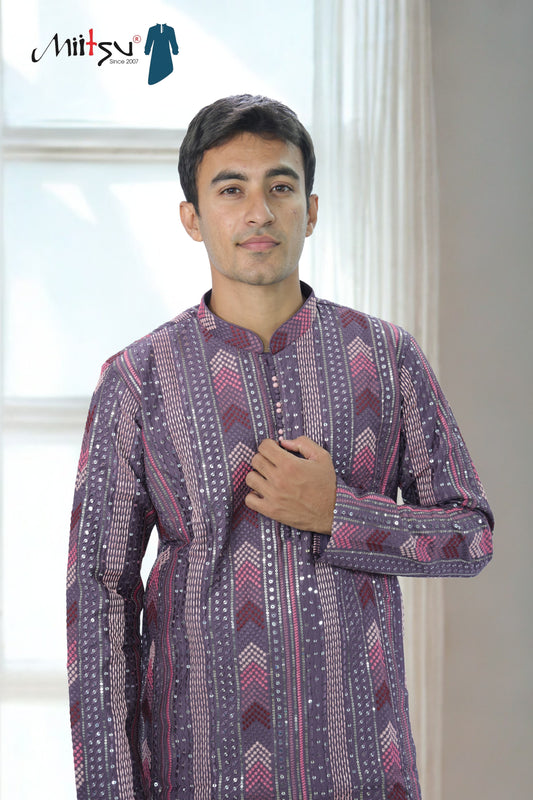 Thread Work with Mirror Lucknowi Kurta Set (5179)