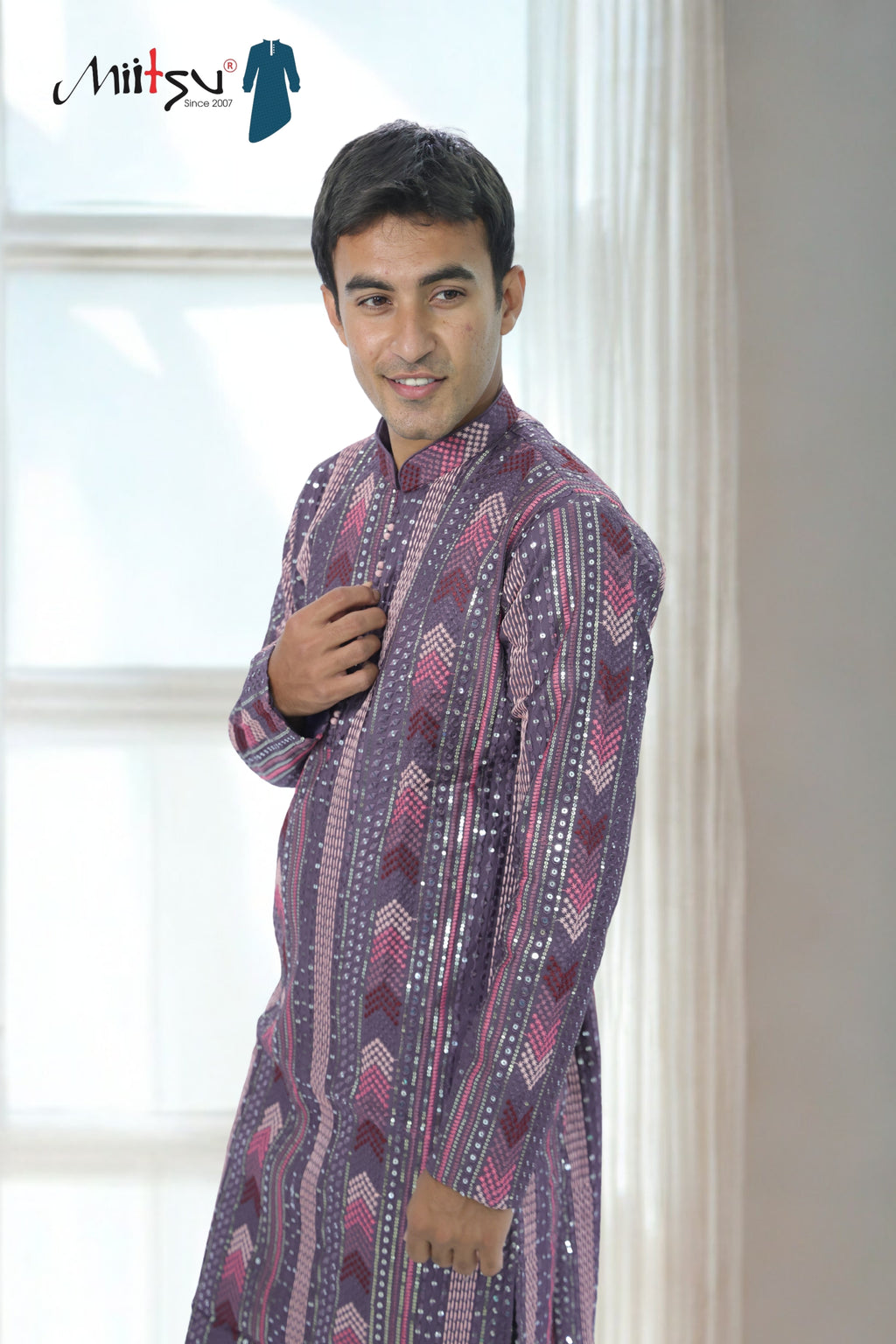 Thread Work with Mirror Lucknowi Kurta Set (5179)