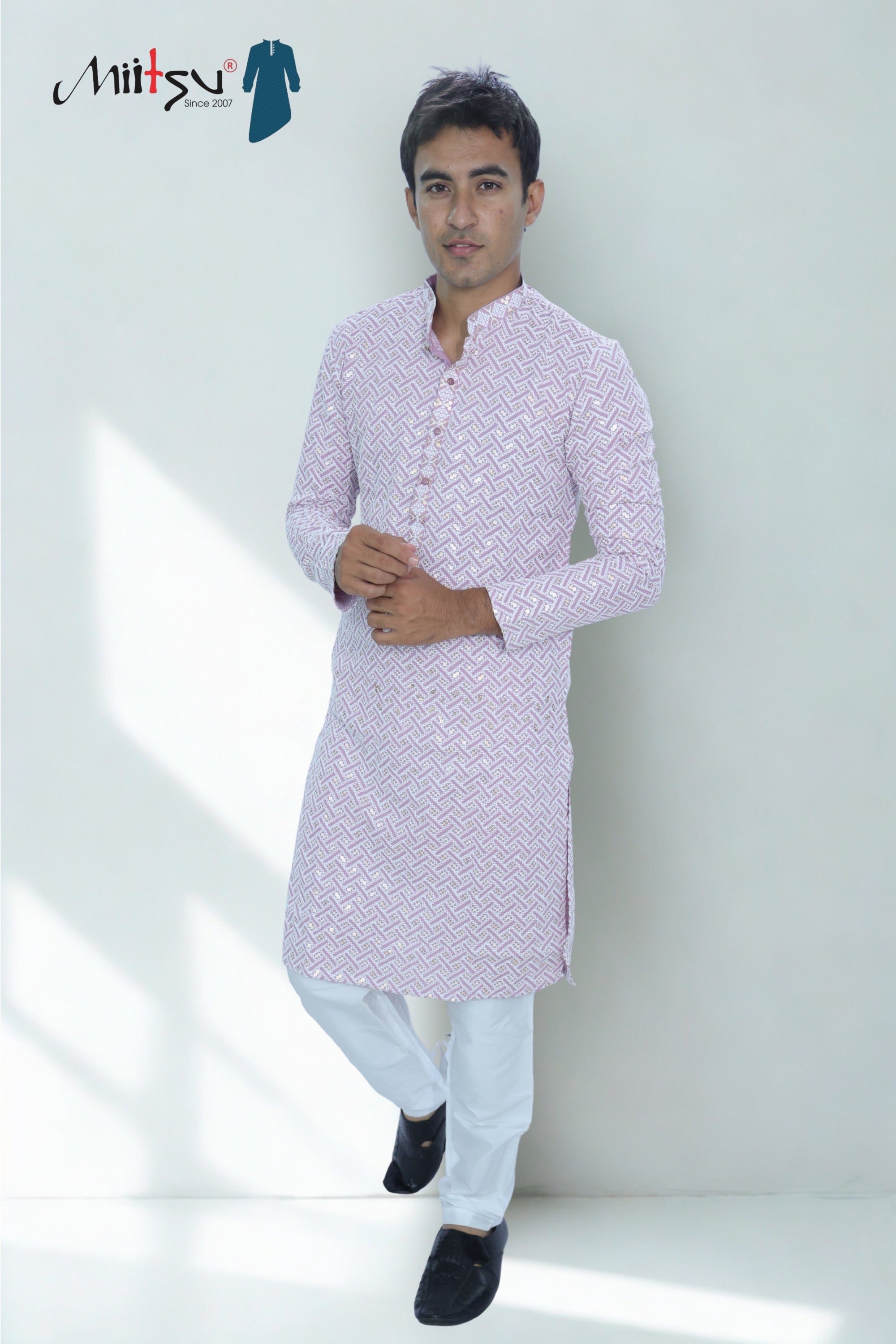 Pastel Lakhnavi Ethnic Motifs Sequinned Kurta (6332)