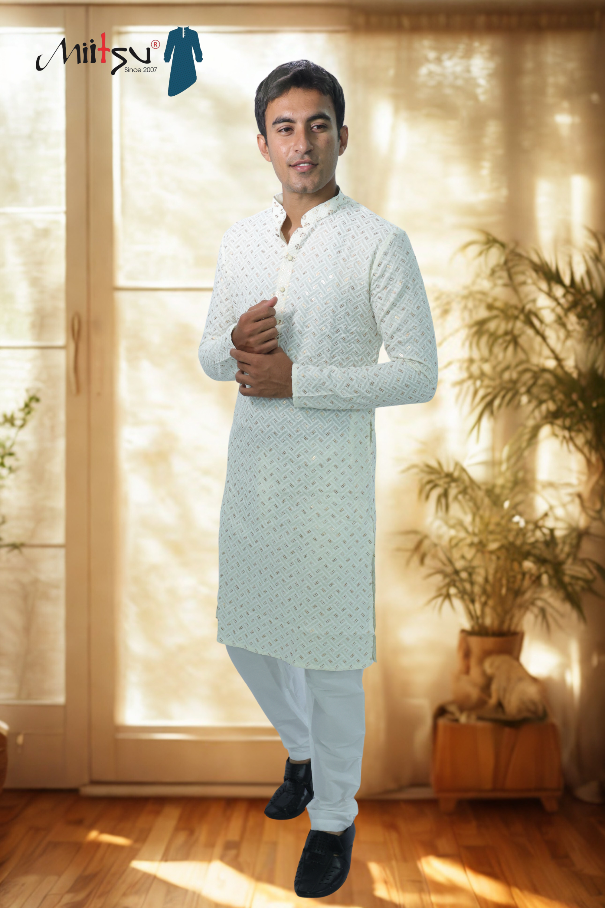 Pastel Lakhnavi Ethnic Motifs Sequinned Kurta (6332)