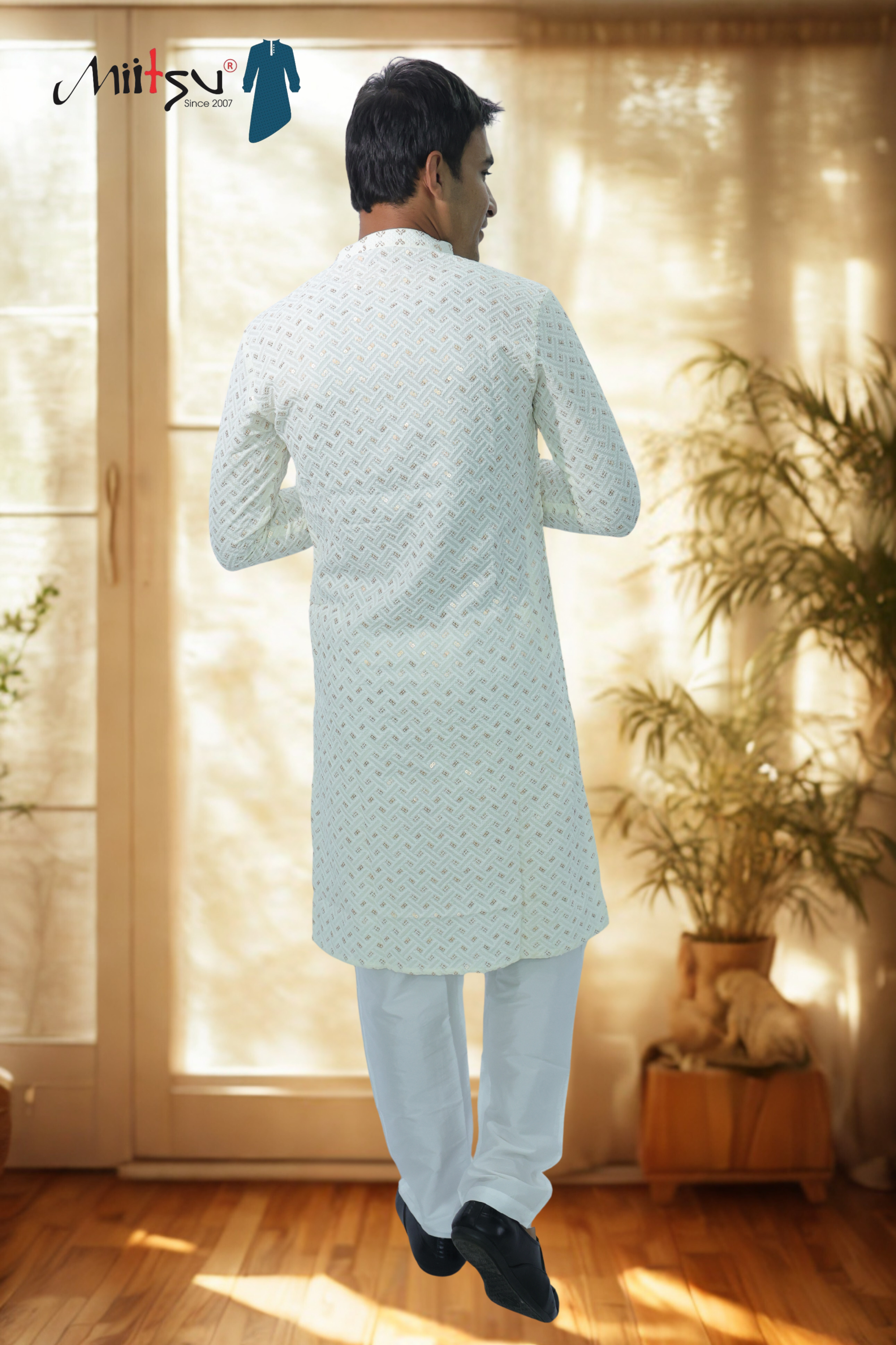 Pastel Lakhnavi Ethnic Motifs Sequinned Kurta (6332)