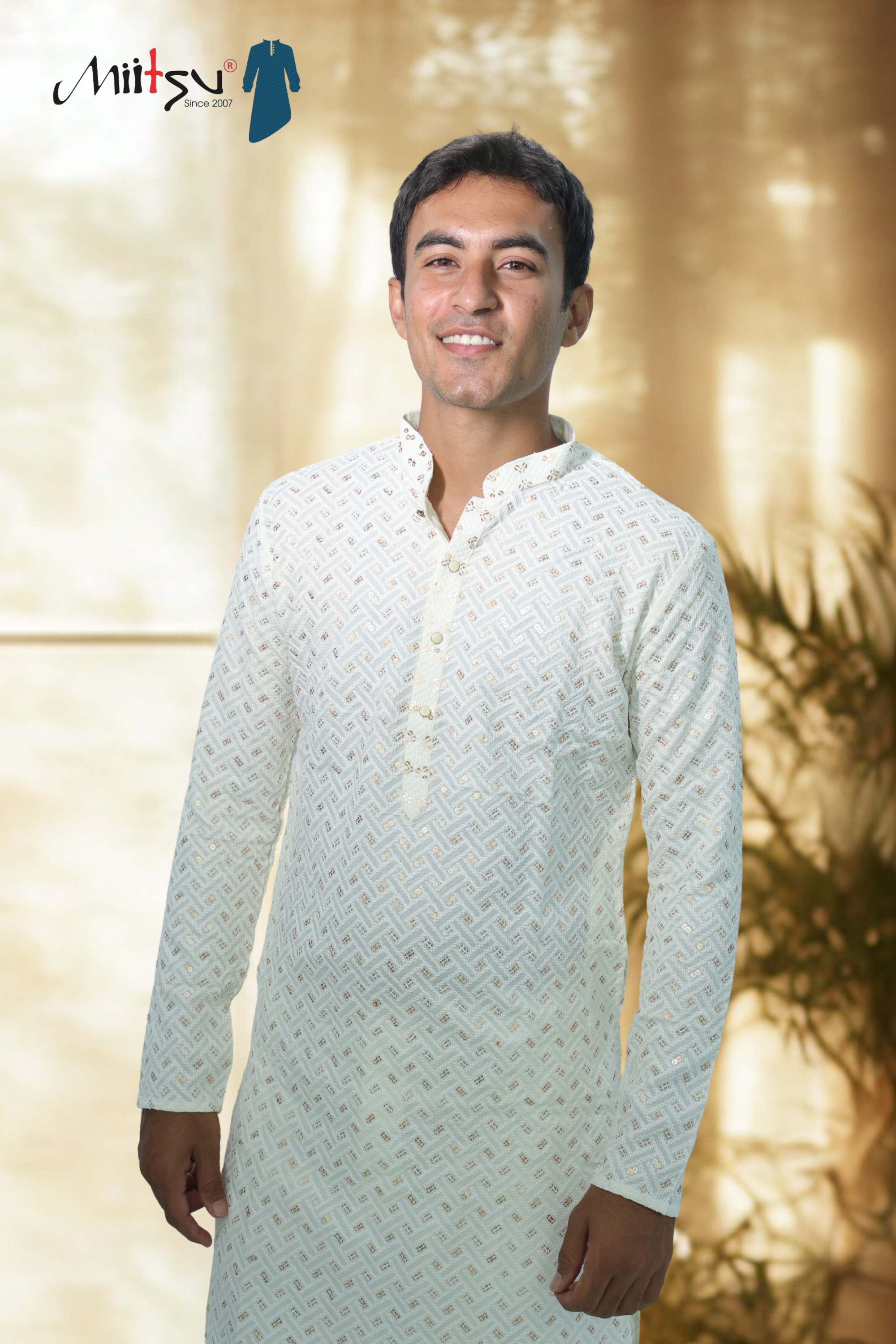 Pastel Lakhnavi Ethnic Motifs Sequinned Kurta (6332)