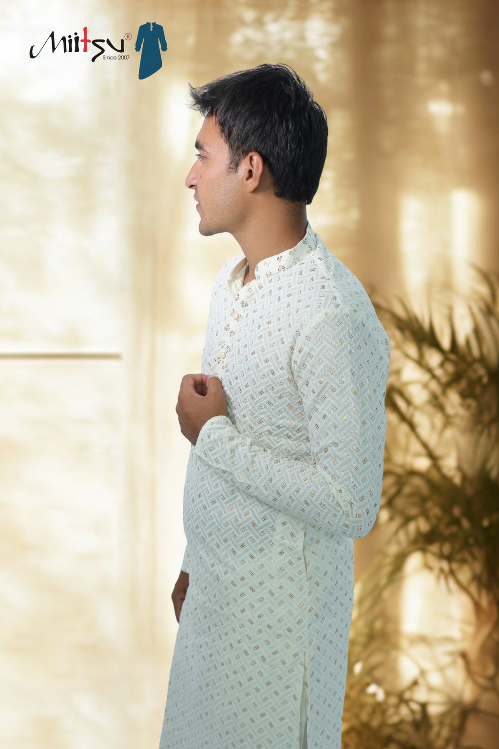 Pastel Lakhnavi Ethnic Motifs Sequinned Kurta (6332)