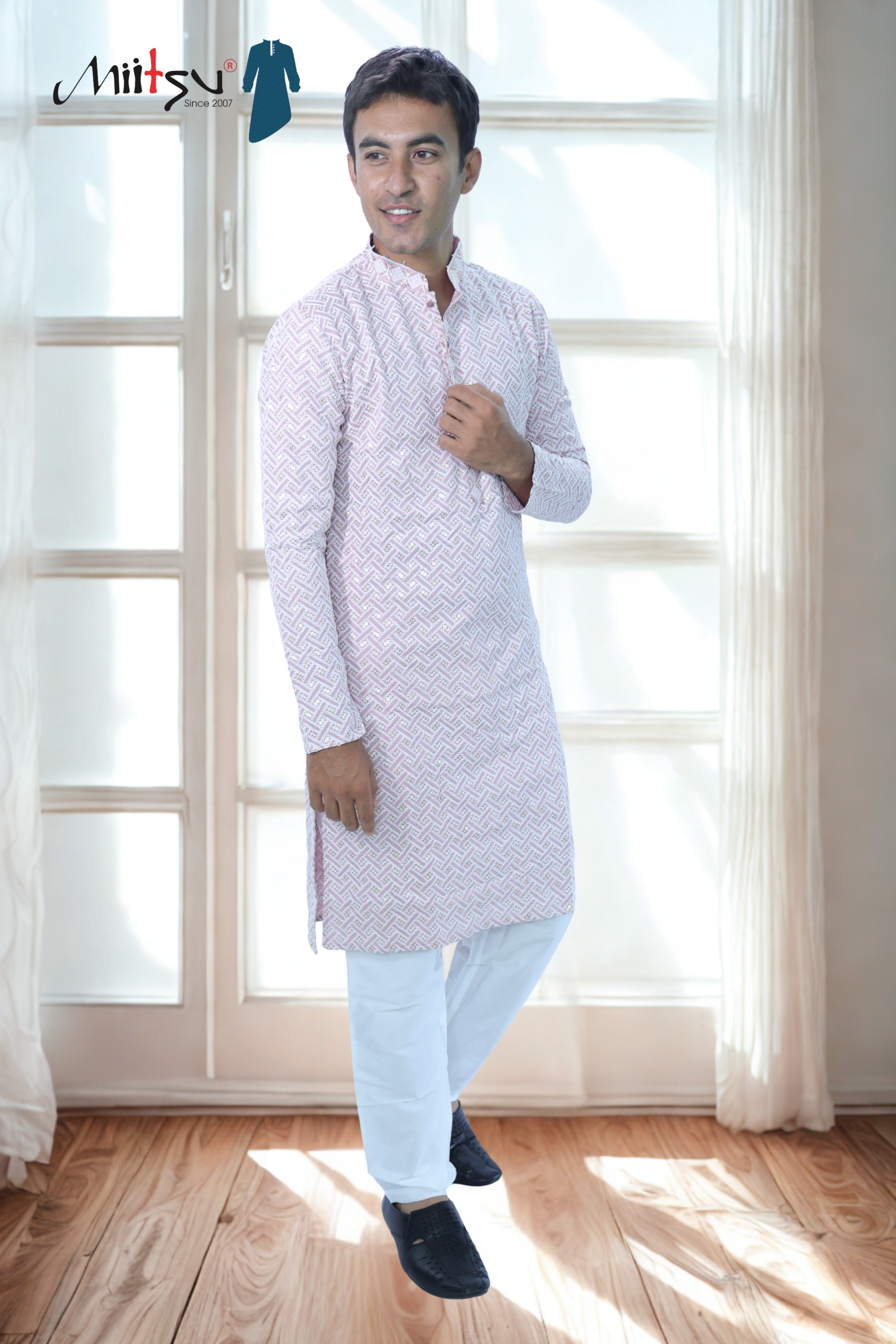 Pastel Lakhnavi Ethnic Motifs Sequinned Kurta (6332)