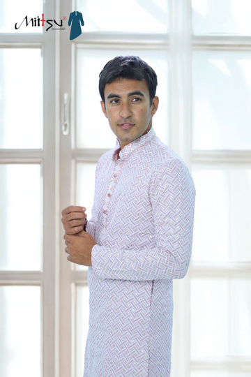 Pastel Lakhnavi Ethnic Motifs Sequinned Kurta (6332)