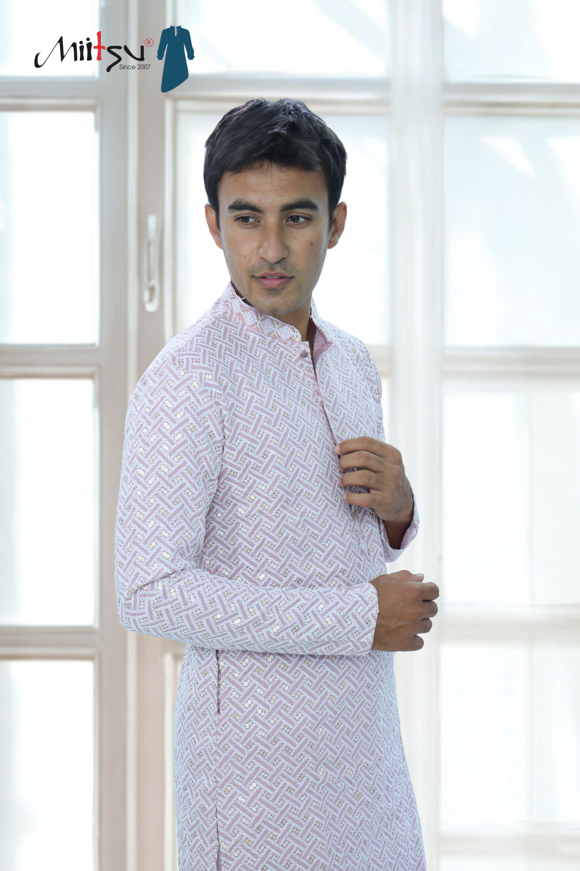 Pastel Lakhnavi Ethnic Motifs Sequinned Kurta (6332)