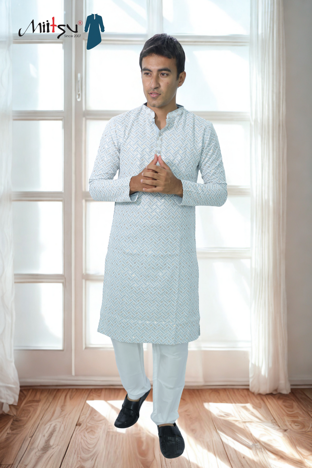 Pastel Lakhnavi Ethnic Motifs Sequinned Kurta (6332)