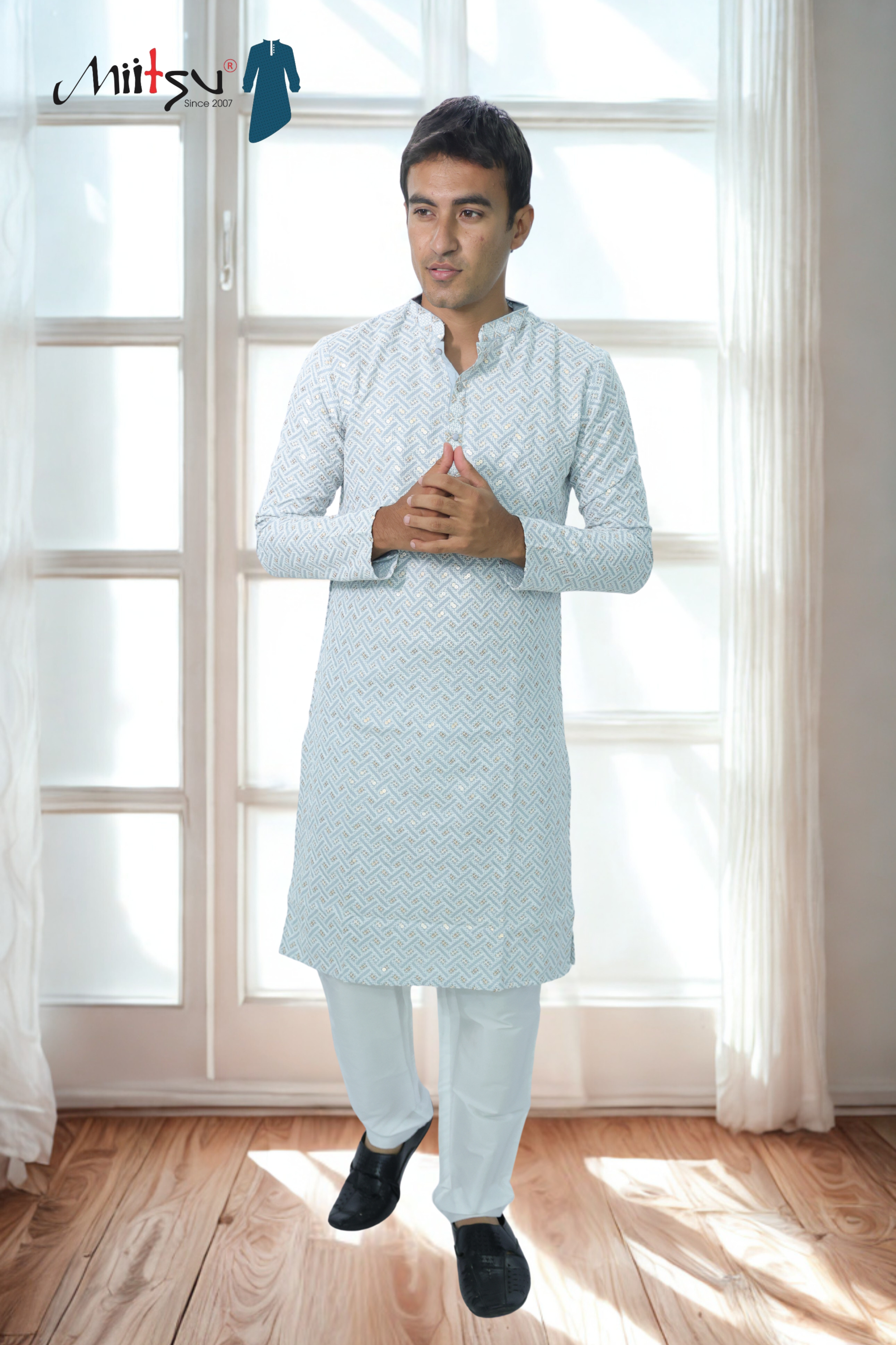 Pastel Lakhnavi Ethnic Motifs Sequinned Kurta (6332)