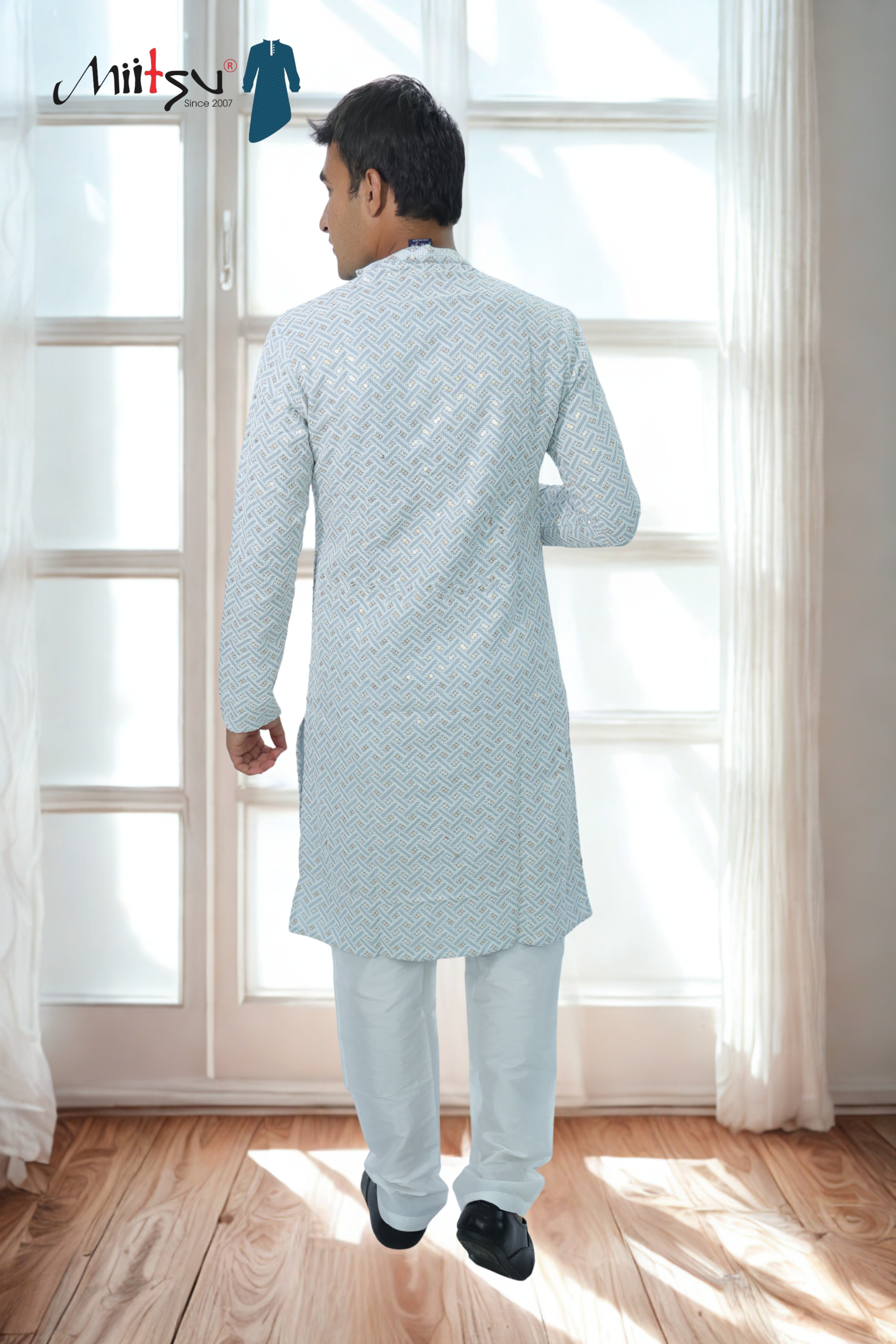 Pastel Lakhnavi Ethnic Motifs Sequinned Kurta (6332)