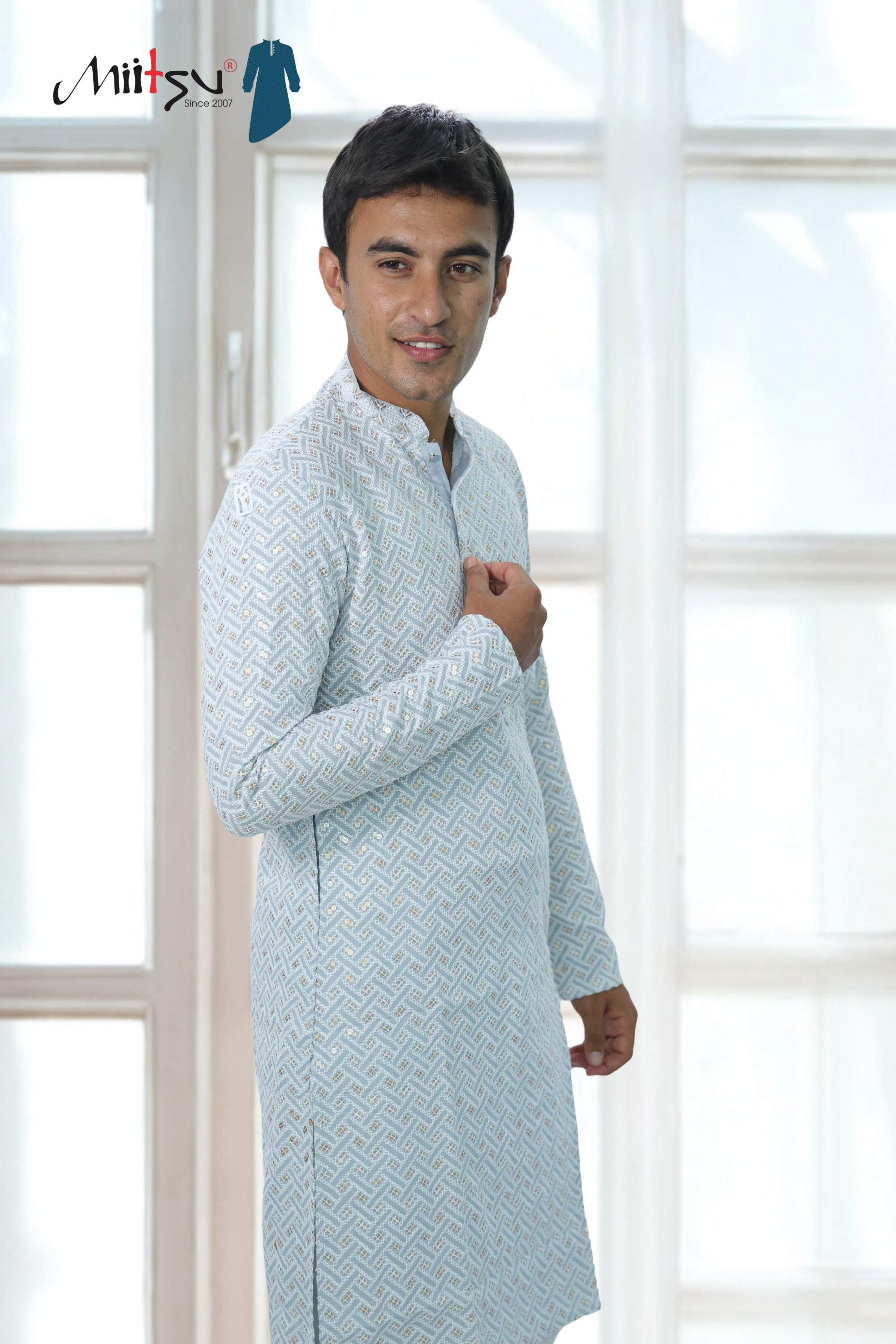 Pastel Lakhnavi Ethnic Motifs Sequinned Kurta (6332)
