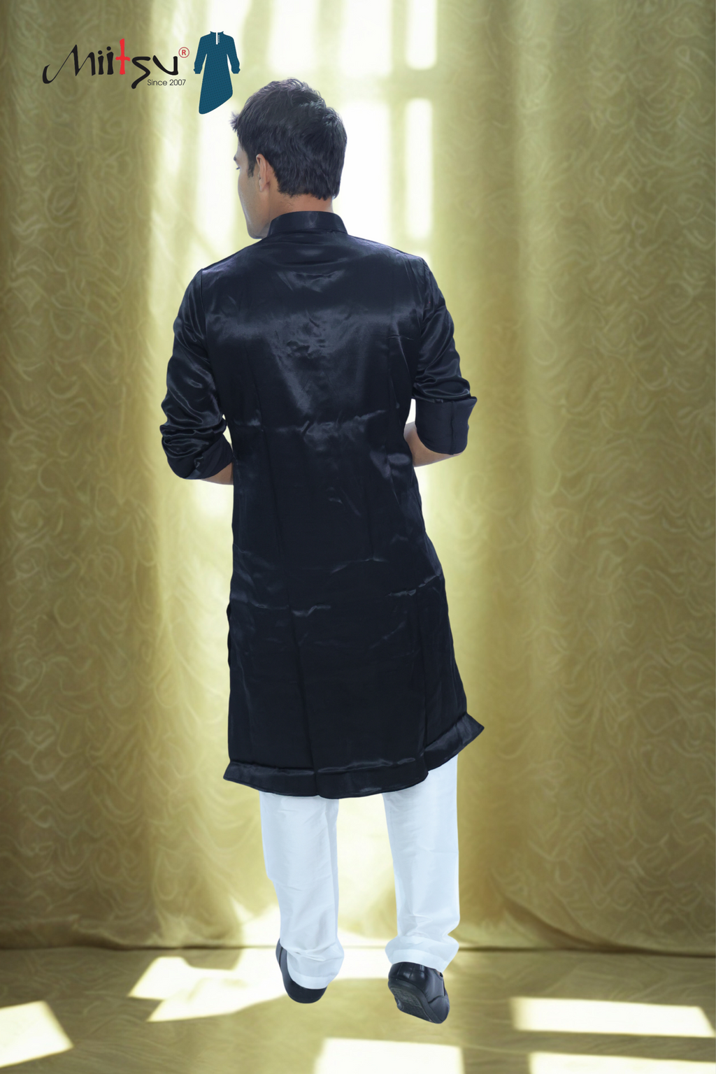 Midnight Majesty Kurta with Tiger Patchwork (ST18)