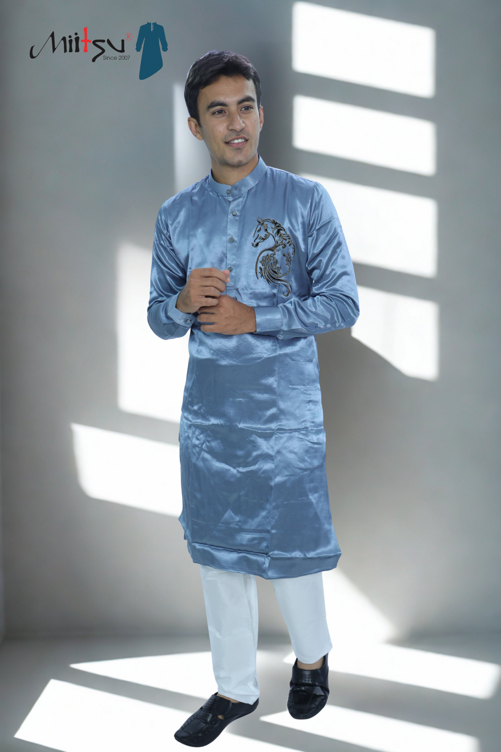 Grey Royalty Kurta with Horse Patchwork (ST13)