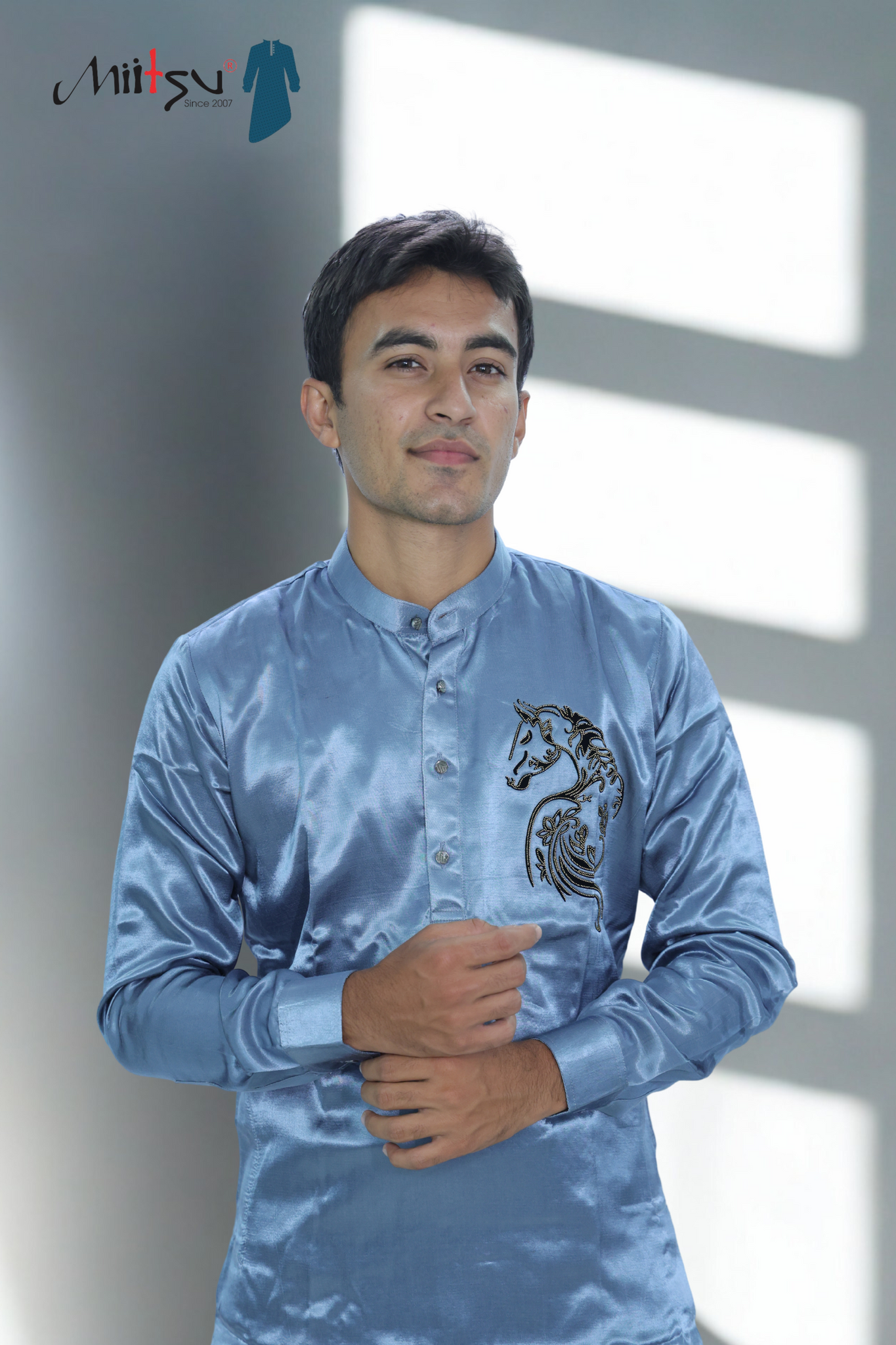 Grey Royalty Kurta with Horse Patchwork (ST13)