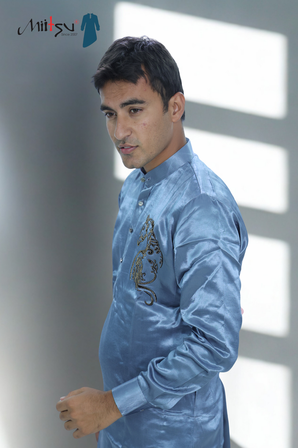 Grey Royalty Kurta with Horse Patchwork (ST13)