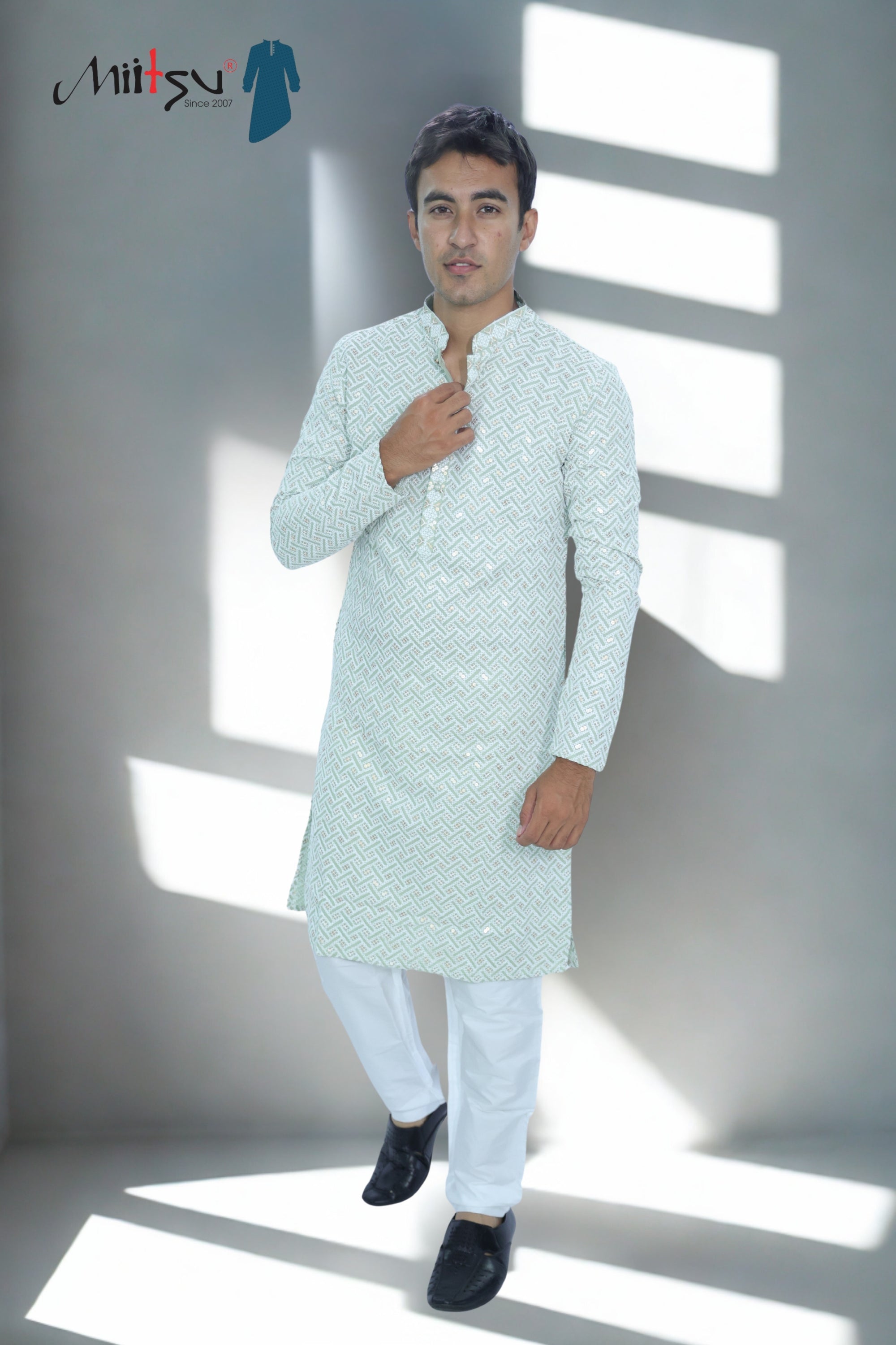 Pastel Lakhnavi Ethnic Motifs Sequinned Kurta (6332)