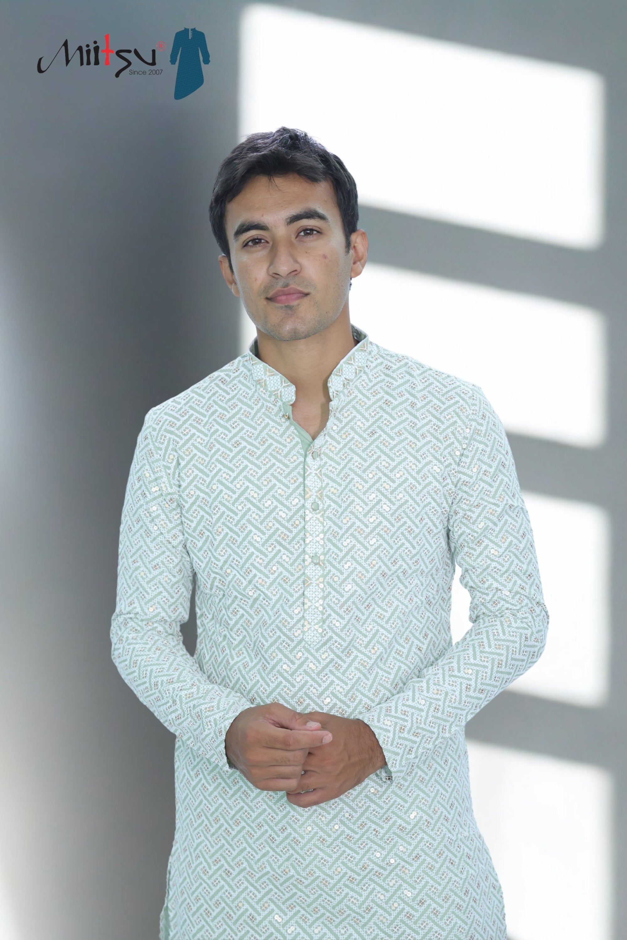 Pastel Lakhnavi Ethnic Motifs Sequinned Kurta (6332)
