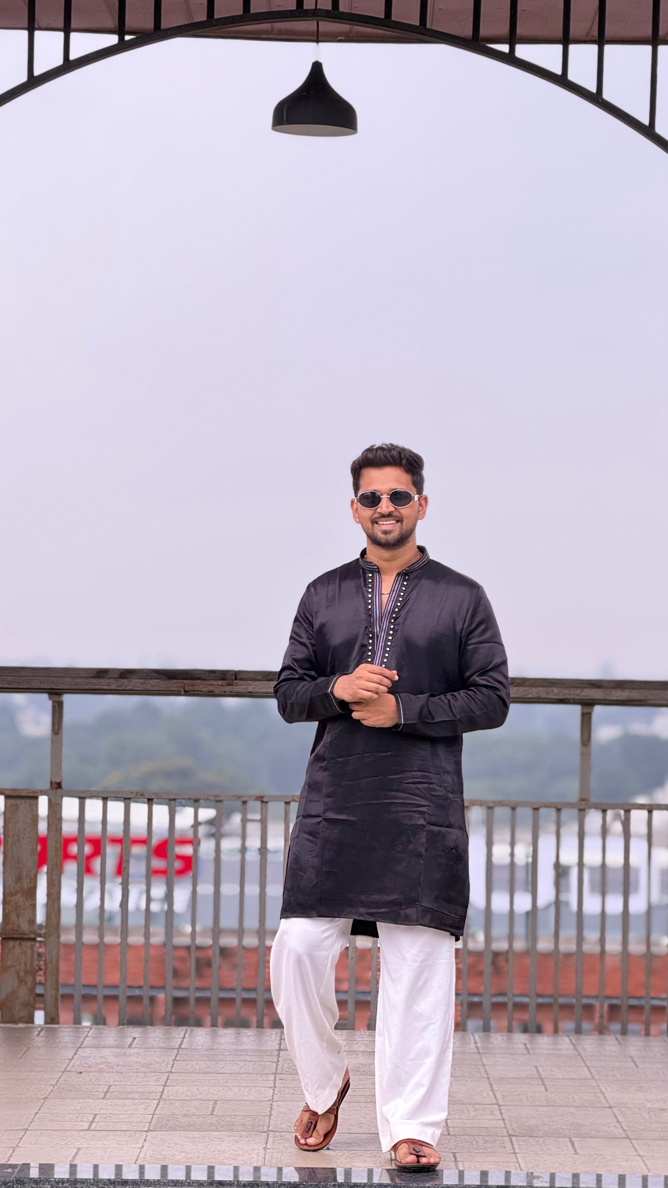 Black Embroidered Silk-Satin Short Kurta (7152)