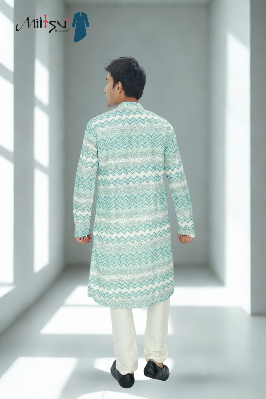 Men’s Aqua Chevron Printed Kurta Set (1605)
