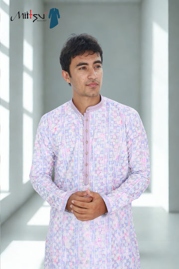 Men’s Pastel Multicolor Kurta Set – Subtle Elegance (7280)
