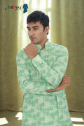Men's Mint Green Geometric Print Cotton Kurta (6974)