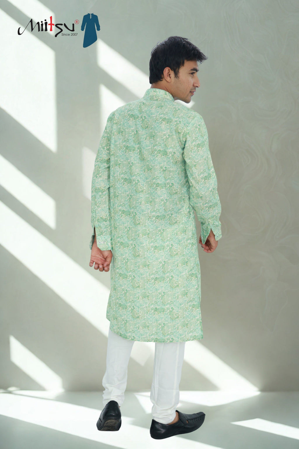 Men’s Mint Green Classic Printed Kurta Set (1204)
